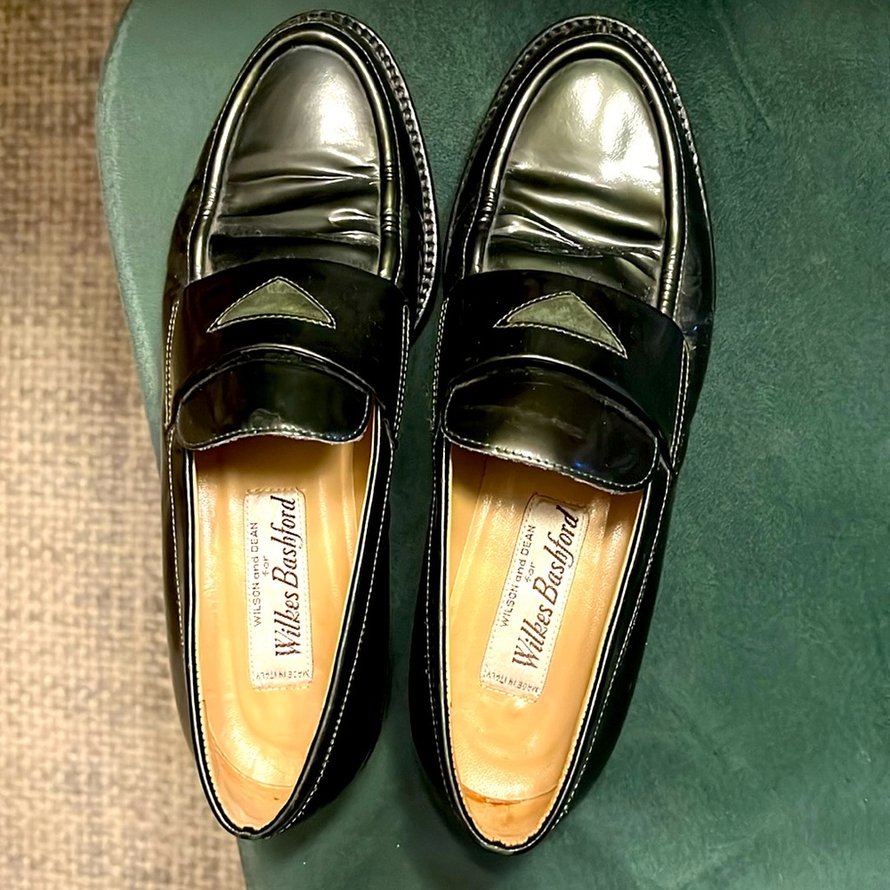Vintage Wilkes Bashford green leather loafers x Wilson and dean